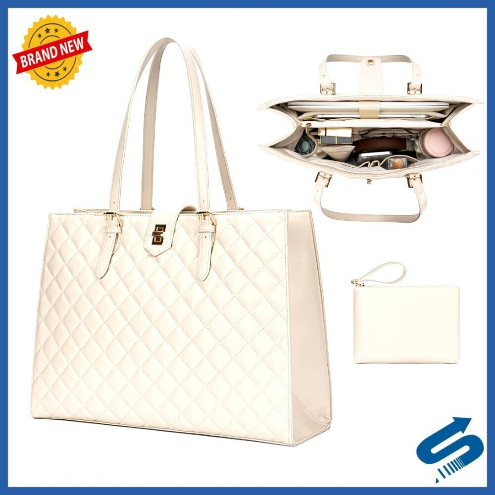 Large Capacity Quilted Laptop Tote Bag for Women 15.6 Inch Work Bag